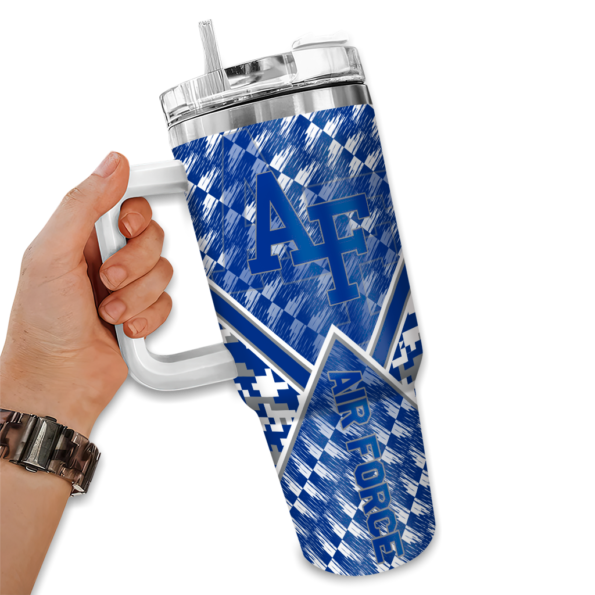 custom air force falcons chevron angle blue curved tumbler fashion forward.webp
