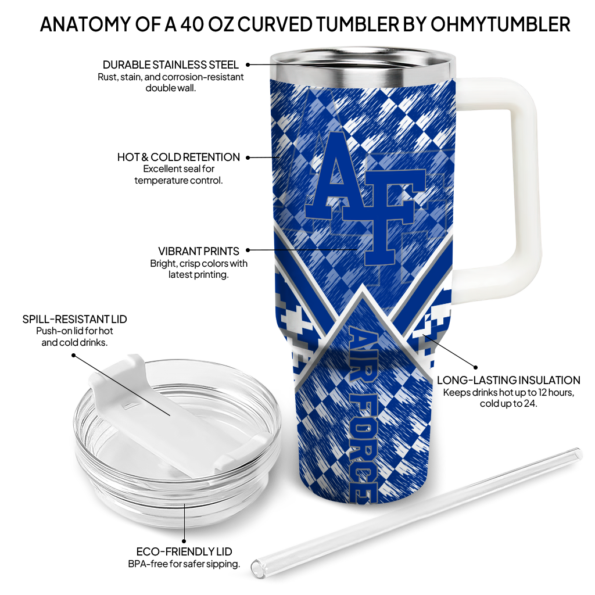 custom air force falcons chevron angle blue curved tumbler new arrival.webp