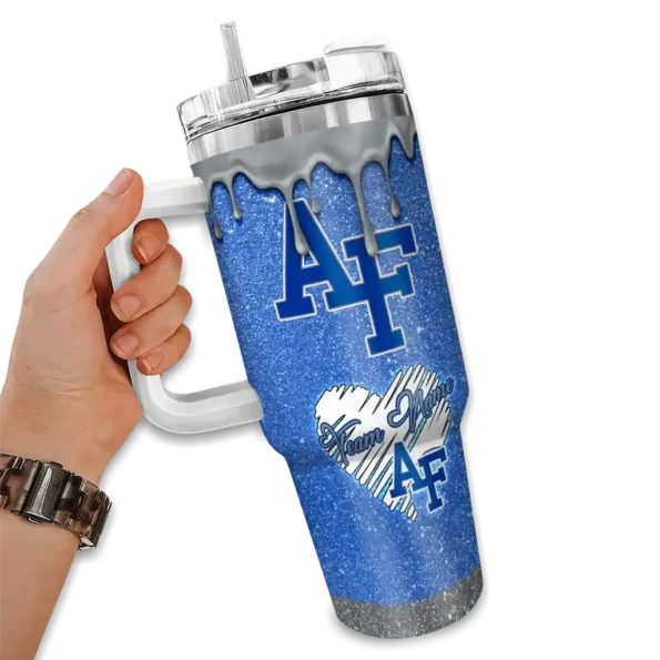 custom air force falcons heart helmet motif blue curved tumbler fashion forward.webp