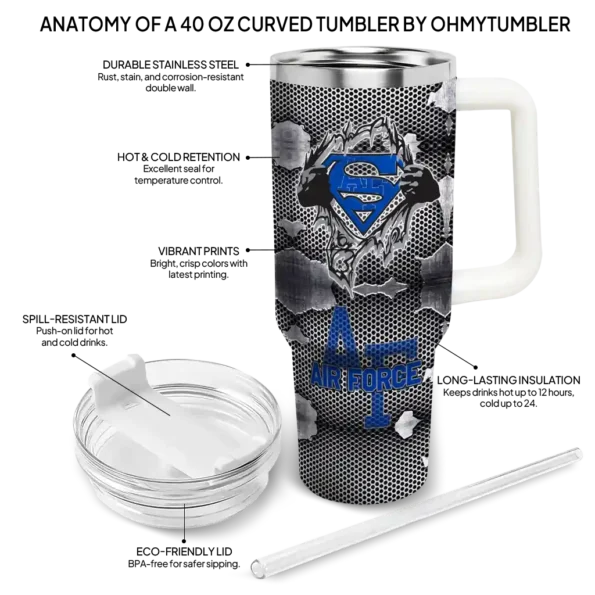 custom air force falcons superman shield blue gray curved tumbler new arrival.webp