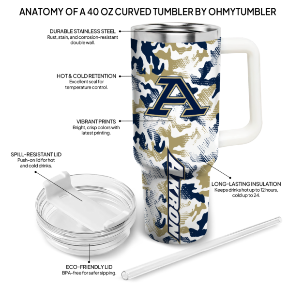 custom akron zips camo mashup blue white curved tumbler new arrival.webp