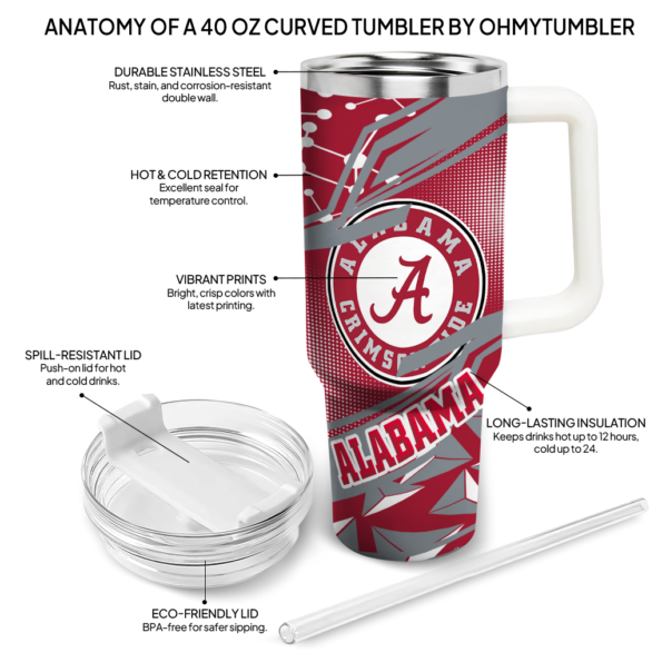 custom alabama crimson tide abstract paths crimson curved tumbler new arrival.webp