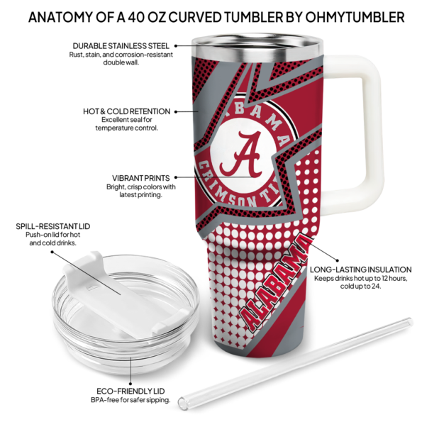 custom alabama crimson tide arrow burst crimson curved tumbler new arrival.webp