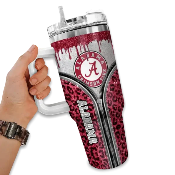 custom alabama crimson tide leopard zipper crimson curved tumbler fashion forward.webp
