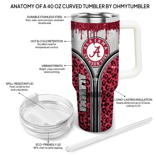 custom alabama crimson tide leopard zipper crimson curved tumbler new arrival.webp