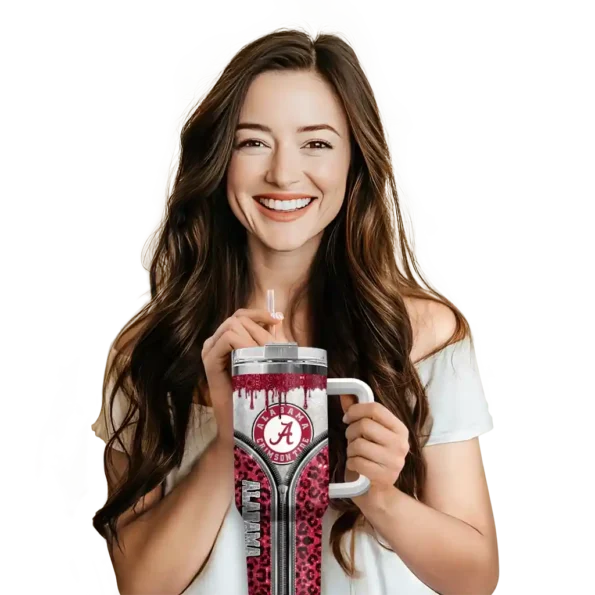 custom alabama crimson tide leopard zipper crimson curved tumbler premium grade.webp