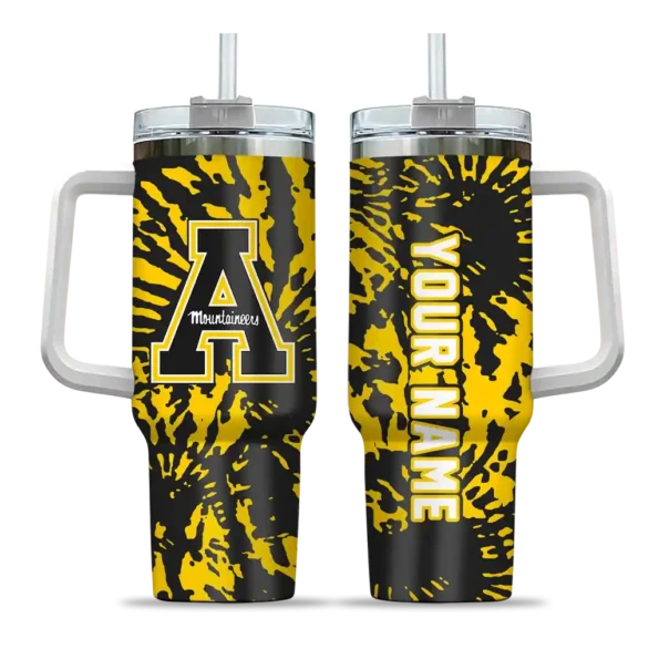 custom appalachian state mountaineers burst swirl black curved tumbler best selling.webp
