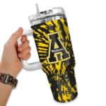 custom appalachian state mountaineers burst swirl black curved tumbler best selling.webp