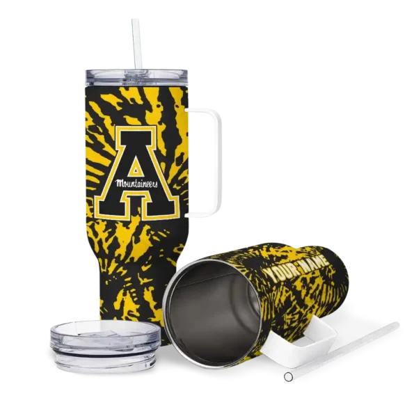 custom appalachian state mountaineers burst swirl black curved tumbler high quality.webp
