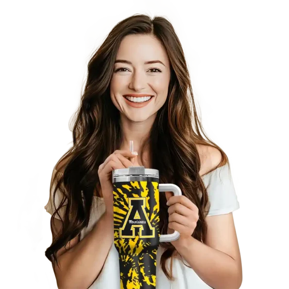 custom appalachian state mountaineers burst swirl black curved tumbler premium grade.webp