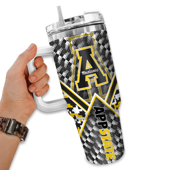 custom appalachian state mountaineers chevron angle black curved tumbler fashion forward.webp