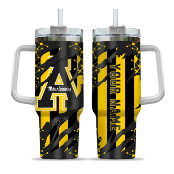 custom appalachian state mountaineers claw cut black curved tumbler best selling.webp