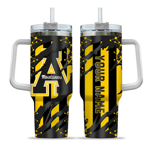 custom appalachian state mountaineers claw cut black curved tumbler best selling.webp