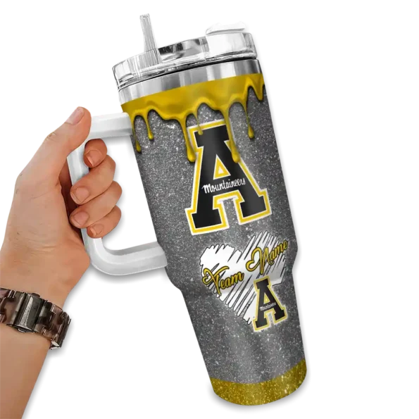 custom appalachian state mountaineers heart helmet motif black curved tumbler fashion forward.webp