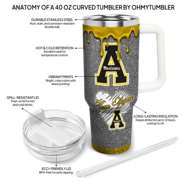 custom appalachian state mountaineers heart helmet motif black curved tumbler new arrival.webp