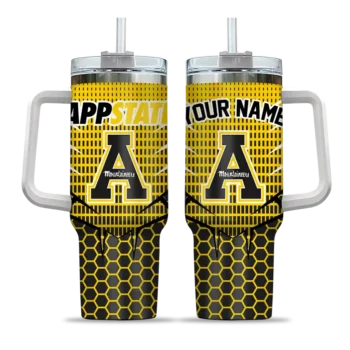custom appalachian state mountaineers hex texture black curved tumbler best selling.webp