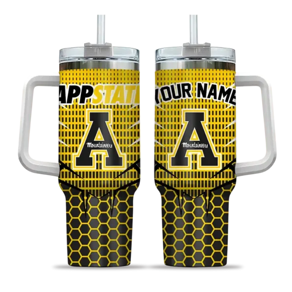 custom appalachian state mountaineers hex texture black curved tumbler best selling.webp