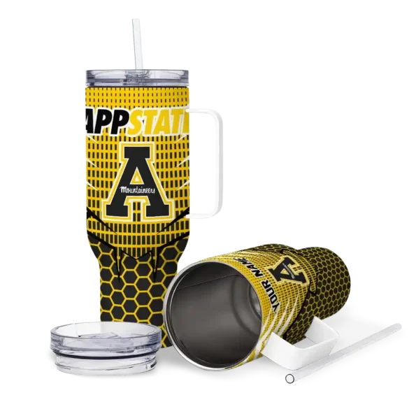 custom appalachian state mountaineers hex texture black curved tumbler high quality.webp