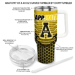 custom appalachian state mountaineers hex texture black curved tumbler best selling.webp