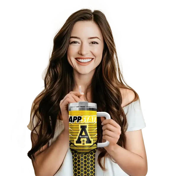 custom appalachian state mountaineers hex texture black curved tumbler premium grade.webp