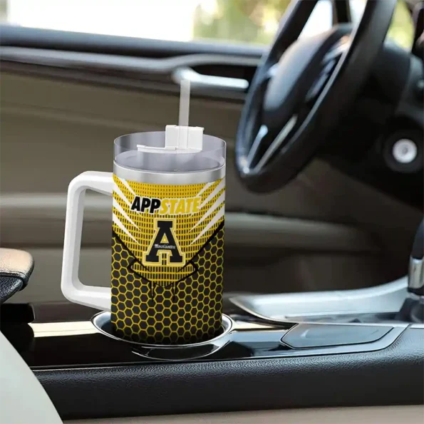 custom appalachian state mountaineers hex texture black curved tumbler trendy.webp