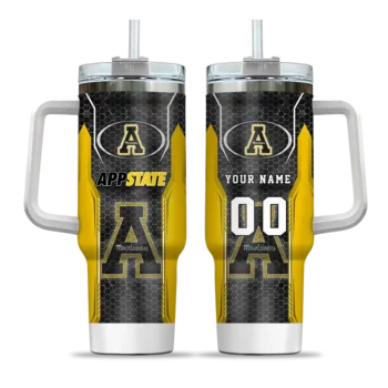 custom appalachian state mountaineers hexagon armor black curved tumbler best selling.webp