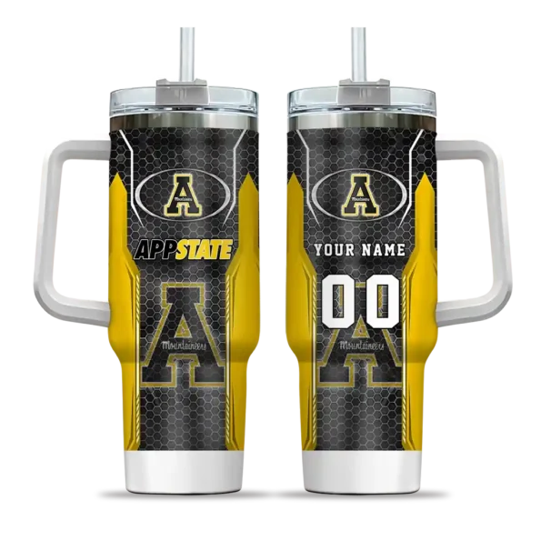 custom appalachian state mountaineers hexagon armor black curved tumbler best selling.webp