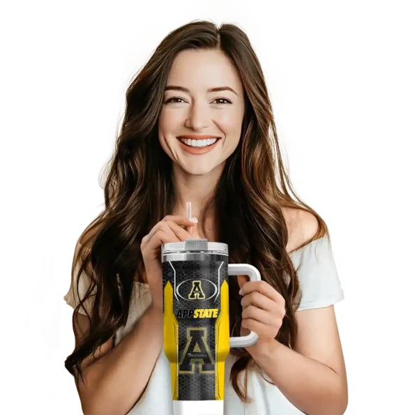 custom appalachian state mountaineers hexagon armor black curved tumbler premium grade.webp