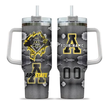 custom appalachian state mountaineers superman shield black gray curved tumbler best selling.webp