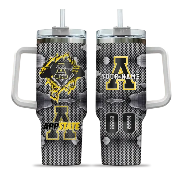 custom appalachian state mountaineers superman shield black gray curved tumbler best selling.webp