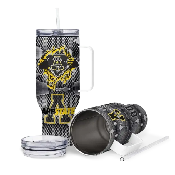 custom appalachian state mountaineers superman shield black gray curved tumbler high quality.webp