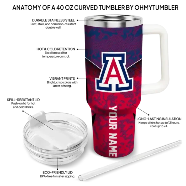 custom arizona wildcats chevron stripe red curved tumbler new arrival.webp