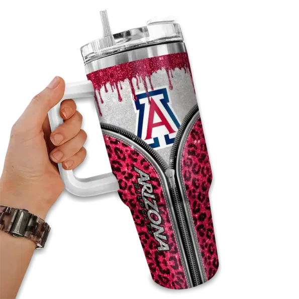 custom arizona wildcats leopard zipper red curved tumbler fashion forward.webp