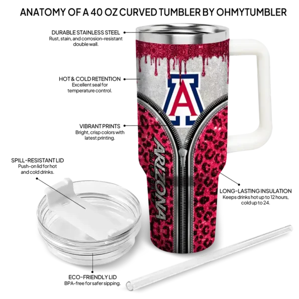custom arizona wildcats leopard zipper red curved tumbler new arrival.webp