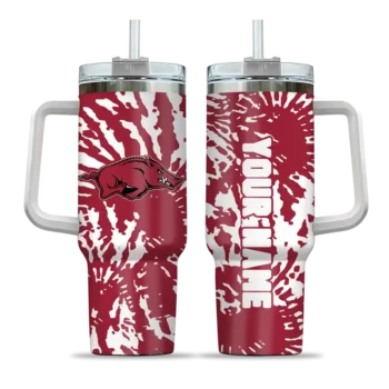 custom arkansas razorbacks burst swirl red curved tumbler best selling.webp