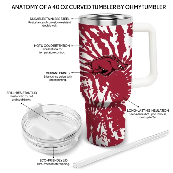custom arkansas razorbacks burst swirl red curved tumbler new arrival.webp