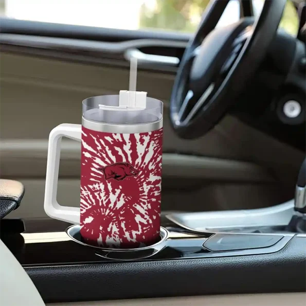 custom arkansas razorbacks burst swirl red curved tumbler trendy.webp