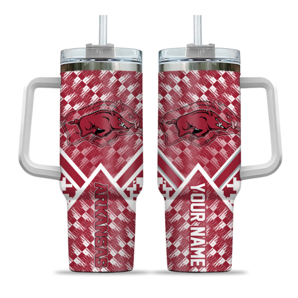custom arkansas razorbacks chevron angle red curved tumbler best selling.webp