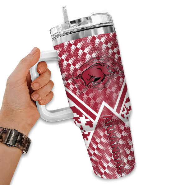 custom arkansas razorbacks chevron angle red curved tumbler fashion forward.webp