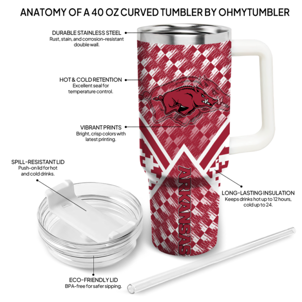 custom arkansas razorbacks chevron angle red curved tumbler new arrival.webp