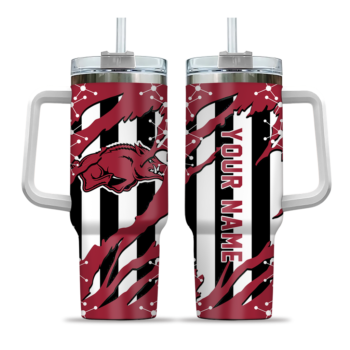 custom arkansas razorbacks claw cut red black curved tumbler best selling.webp