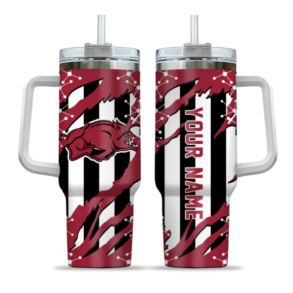 custom arkansas razorbacks claw cut red black curved tumbler best selling.webp