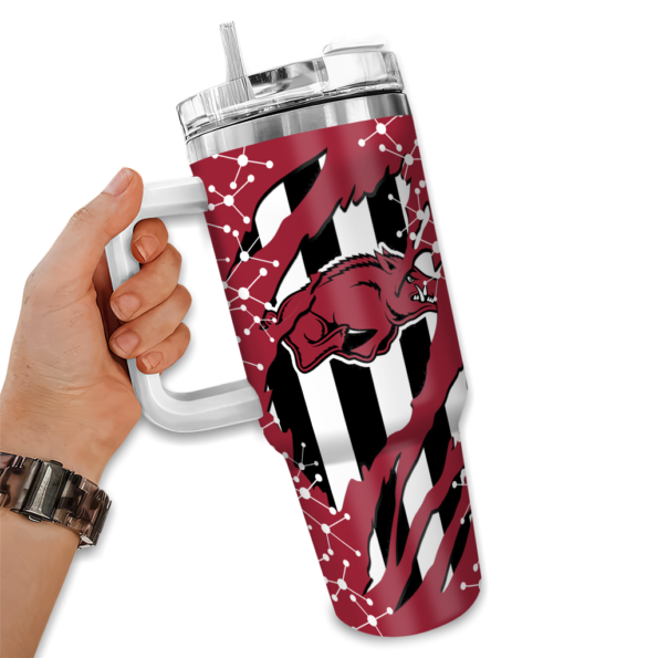 custom arkansas razorbacks claw cut red black curved tumbler fashion forward.webp