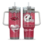 custom arkansas razorbacks heart helmet motif red curved tumbler best selling.webp
