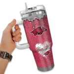 custom arkansas razorbacks heart helmet motif red curved tumbler best selling.webp