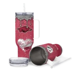 custom arkansas razorbacks heart helmet motif red curved tumbler best selling.webp