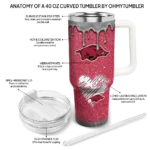 custom arkansas razorbacks heart helmet motif red curved tumbler best selling.webp