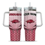 custom arkansas razorbacks hex texture red curved tumbler best selling.webp