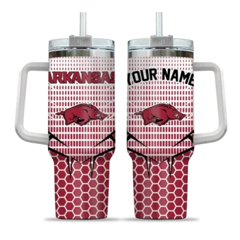 custom arkansas razorbacks hex texture red curved tumbler best selling.webp