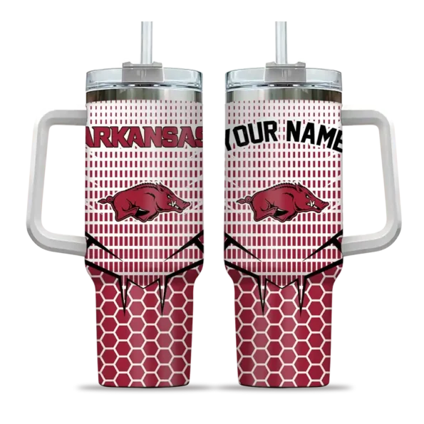 custom arkansas razorbacks hex texture red curved tumbler best selling.webp